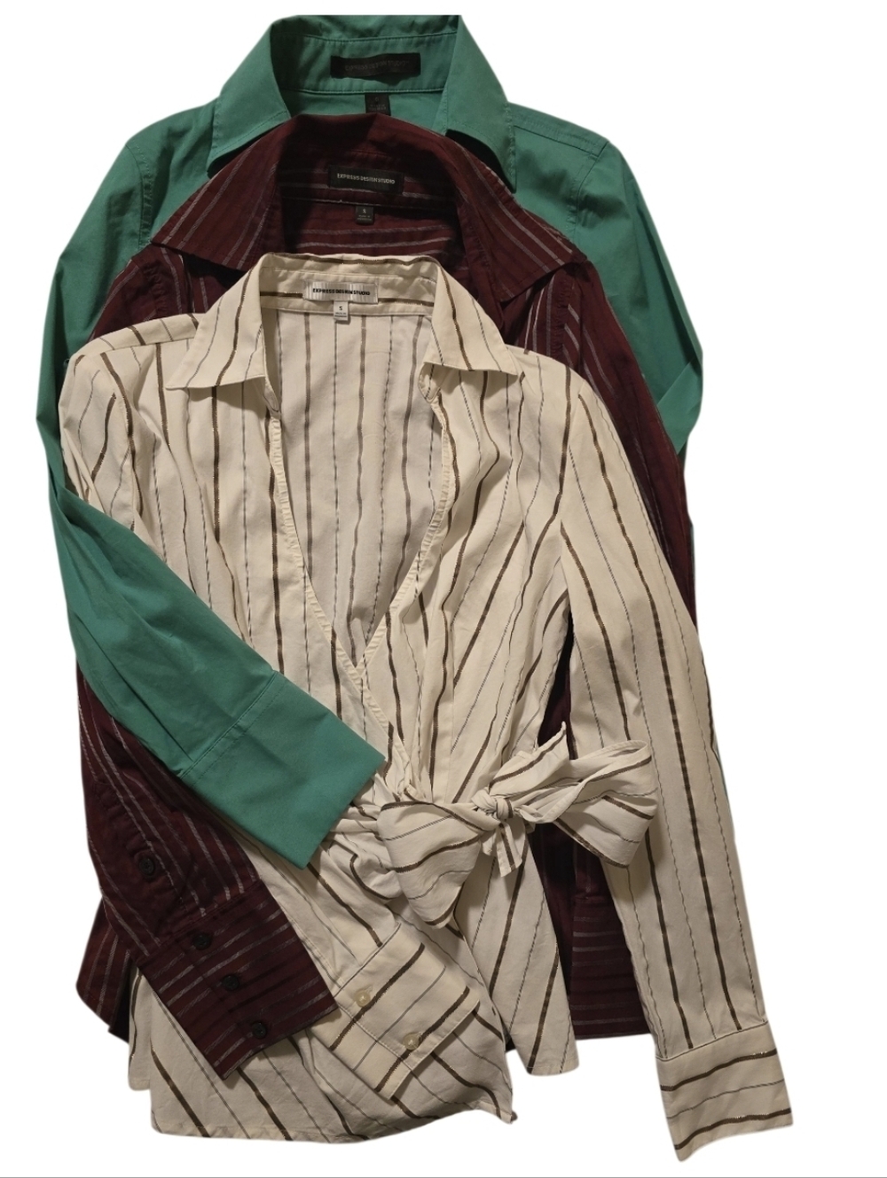 Express Solid Green, Burgundy and White Stripeswith Size:M - Picture 2 of 6